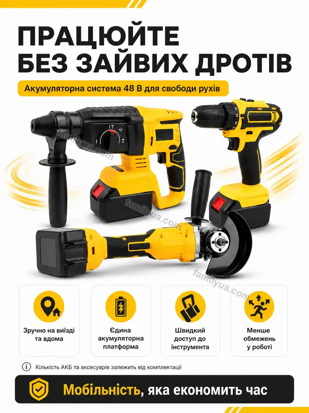 🔧 ️ набір інструментів 3 в 1 — болгарка, шуруповерт і перфоратор Zorya Lite Bright - фото