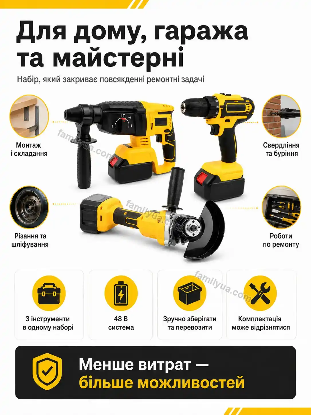 🔧 ️ набір інструментів 3 в 1 — болгарка, шуруповерт і перфоратор Zorya Lite Bright - фото