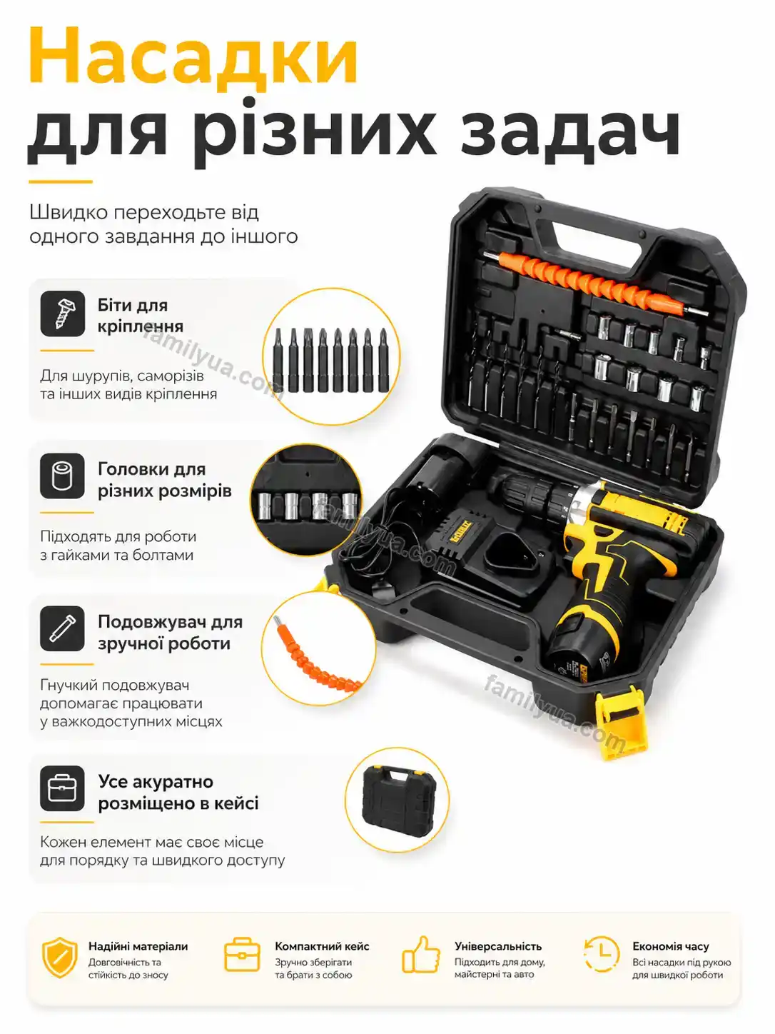 🔧 ️ шуруповерт у наборі слюсарного інструменту, жовтий Laska Wave Bright - використання