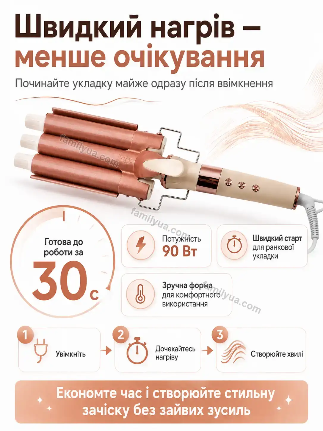 ✨ Плойка три хвилі для м’якої об’ємної укладки Mriya Care Bright - деталі