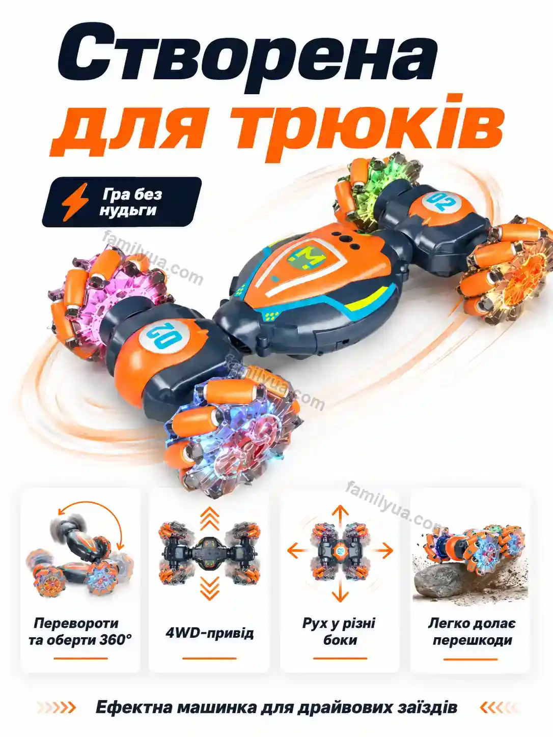 💵 Машинка-перевертень 2 на радіоуправлінні Svitlo Mini Bright - деталі