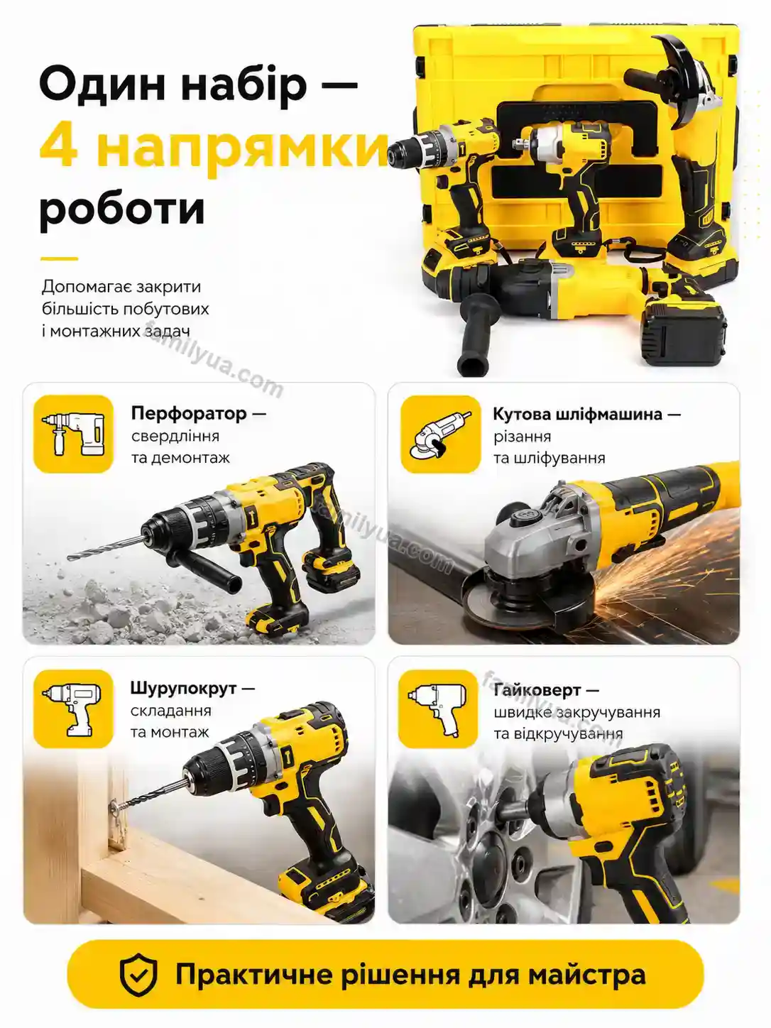 🔧 Набір інструментів 4 в 1 з 4 акумуляторами Svitlo Lite Calm - використання