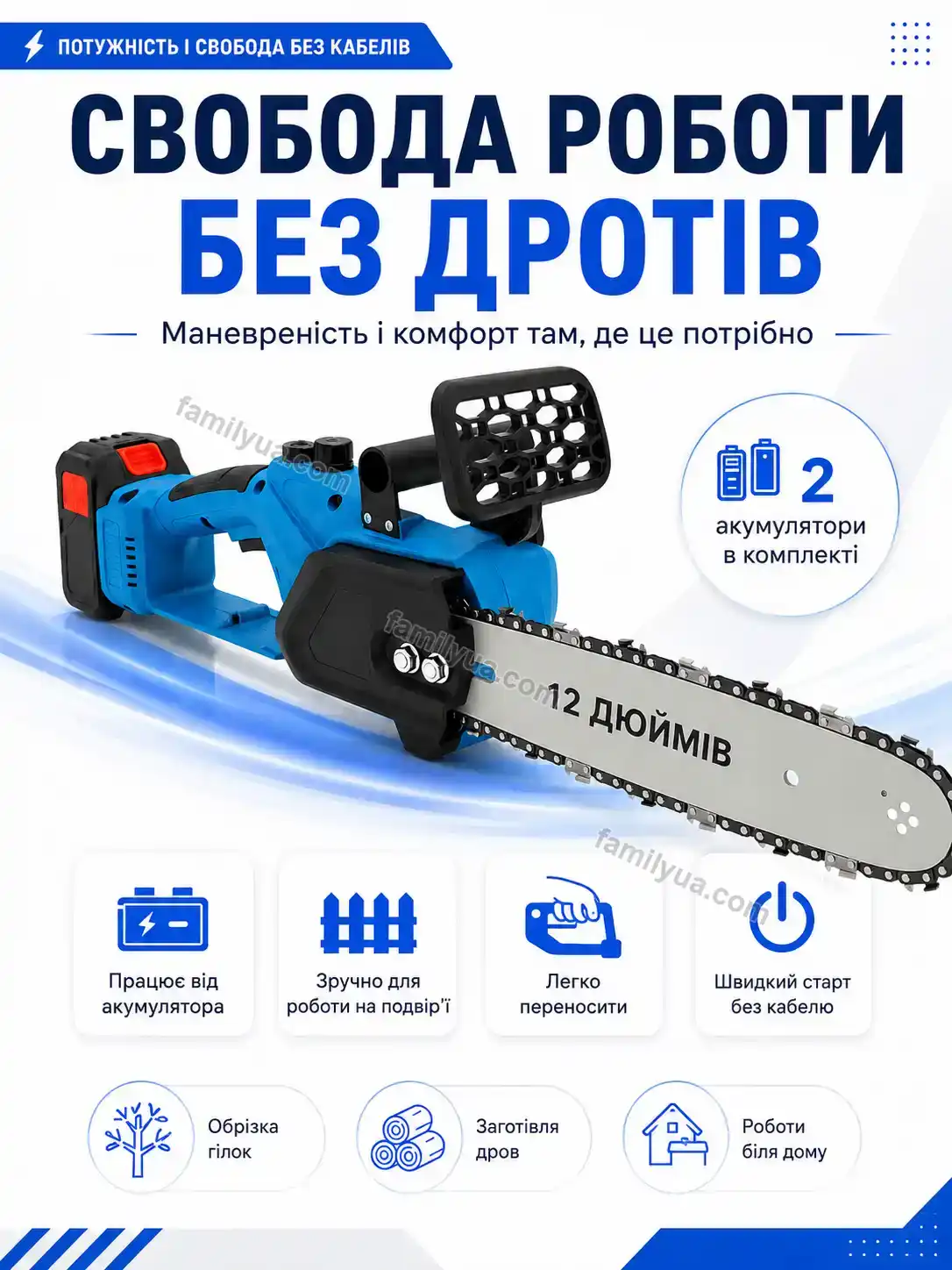 🔋 Акумуляторна ланцюгова пила , 2 акумулятори, 12 Laska Plus Calm - деталі