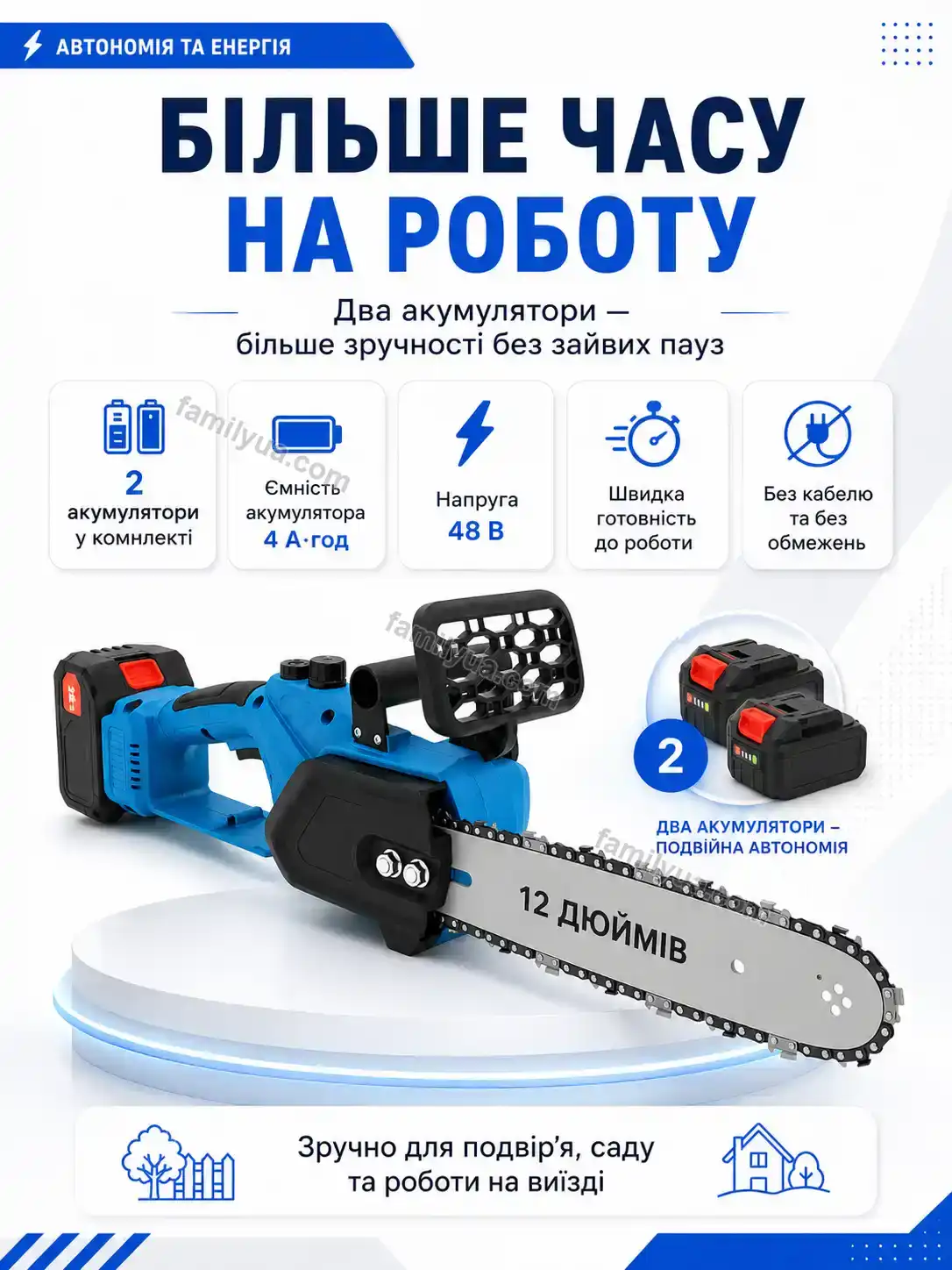🔋 Акумуляторна ланцюгова пила , 2 акумулятори, 12 Laska Plus Calm - фото