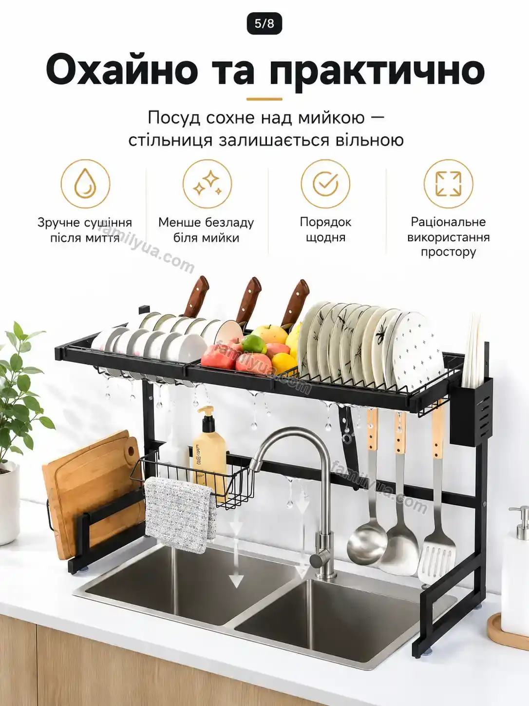 ✨ ️ металева дворівнева сушарка для посуду над мийкою Sonia Go Bright - використання