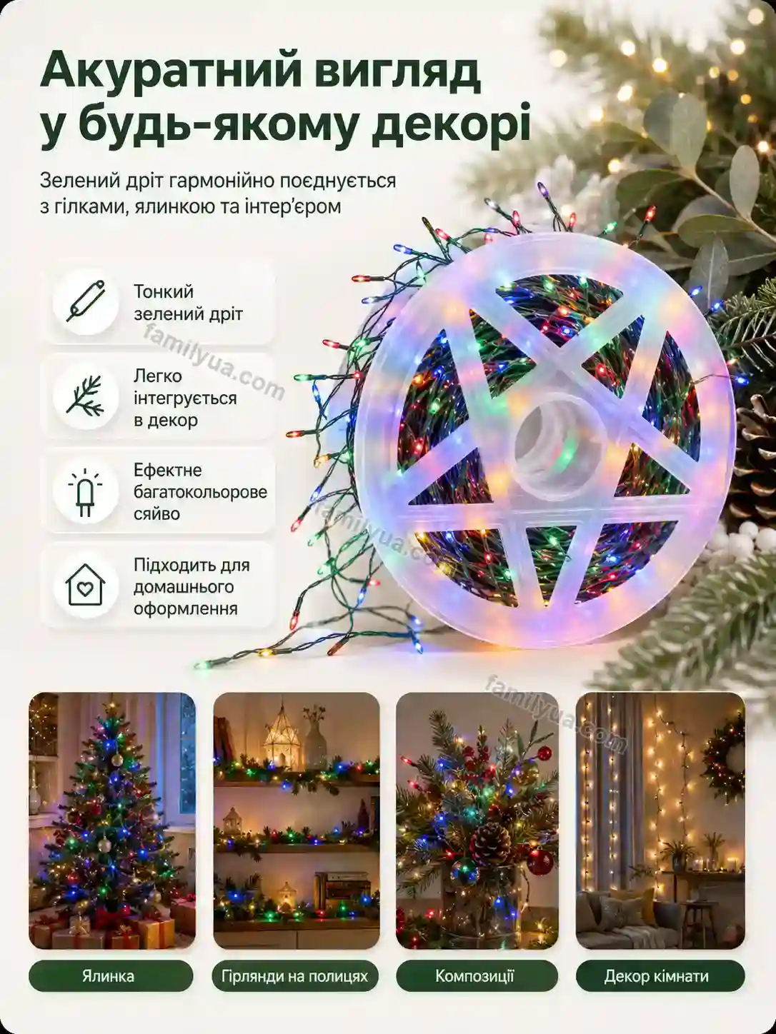 ✨ ✨ гірлянда роса , зелена проволока, 100 м, 2000 діодів, з пультом д/у Ruta Mini Calm - використання
