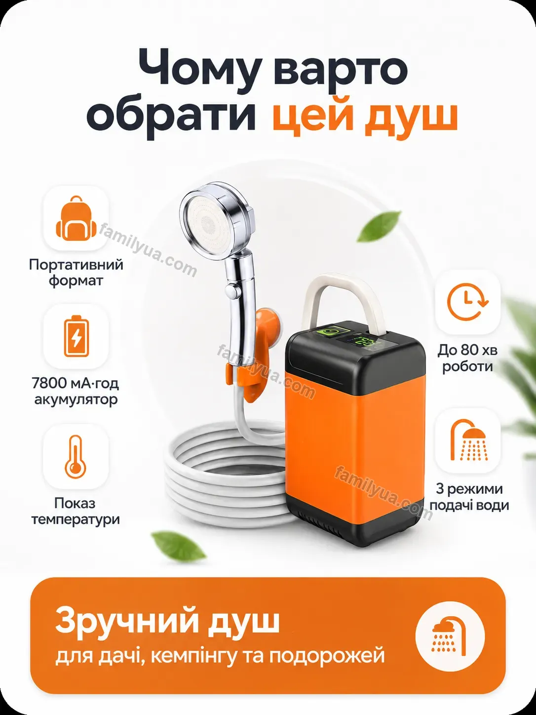 🔋 Акумуляторний душ з датчиком температури Svitlo Care Bright - деталі