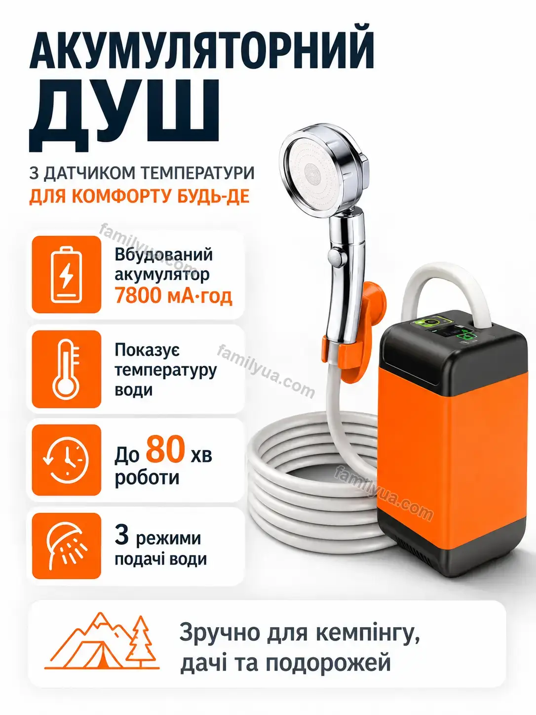 🔋 Акумуляторний душ з датчиком температури Svitlo Care Bright - використання