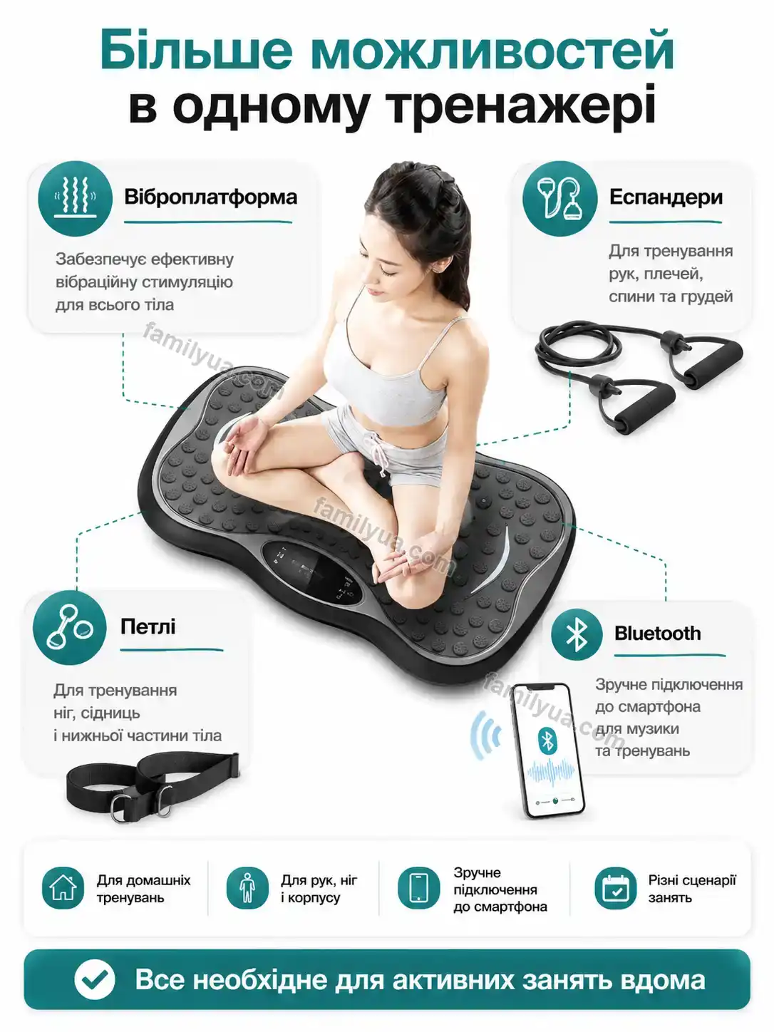 ✨ Віброплатформа для фітнесу з еспандерами та Sonia Fresh Calm - деталі