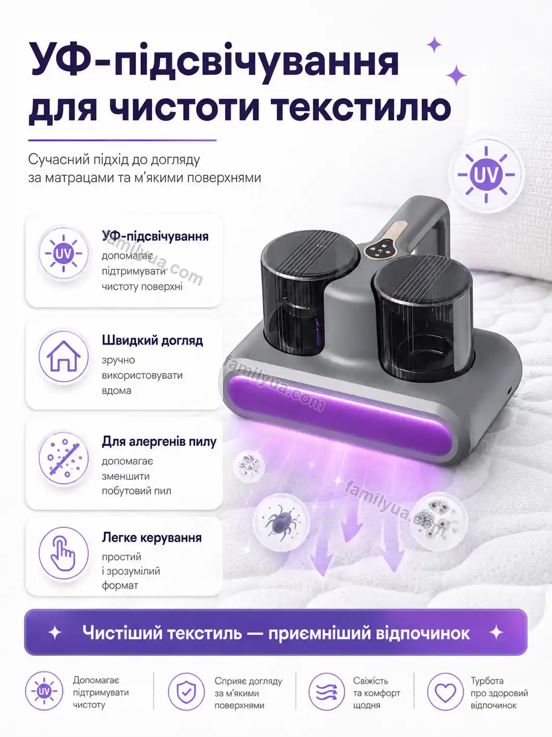 🧹 ️ бездротовий пилосос для видалення пилових кліщів Mriya Fresh Bright - деталі