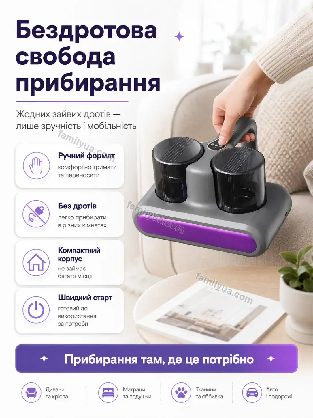🧹 ️ бездротовий пилосос для видалення пилових кліщів Mriya Fresh Bright - використання