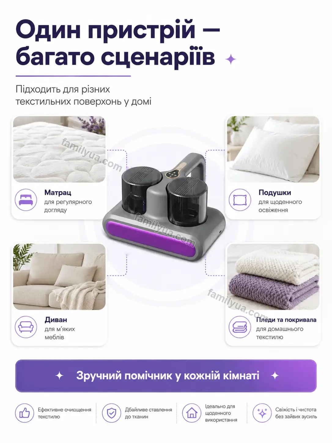 🧹 ️ бездротовий пилосос для видалення пилових кліщів Mriya Fresh Bright - фото