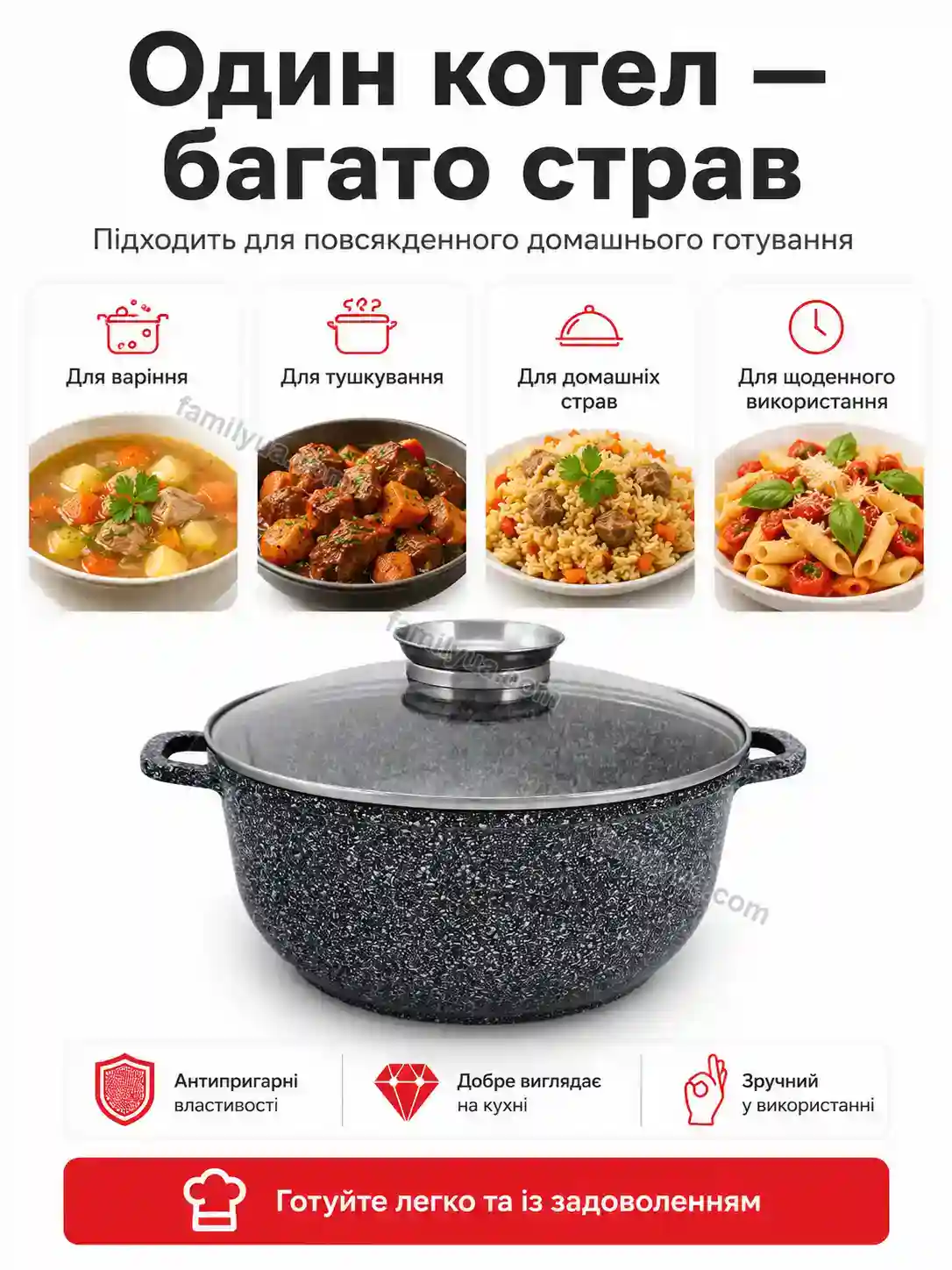 ✨ Котел круглий гранітний Laska Easy Soft - використання