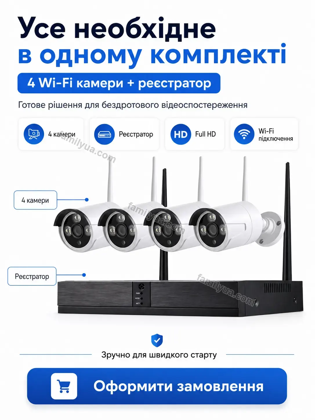✨ Комплект бездротового відеоспостереження Mira Fresh Calm