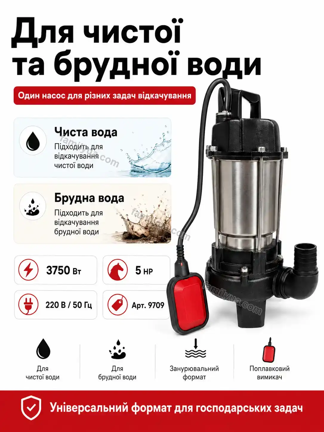 ✨ Каналізаційний насос для чистої та брудної води Sunny Mini Calm