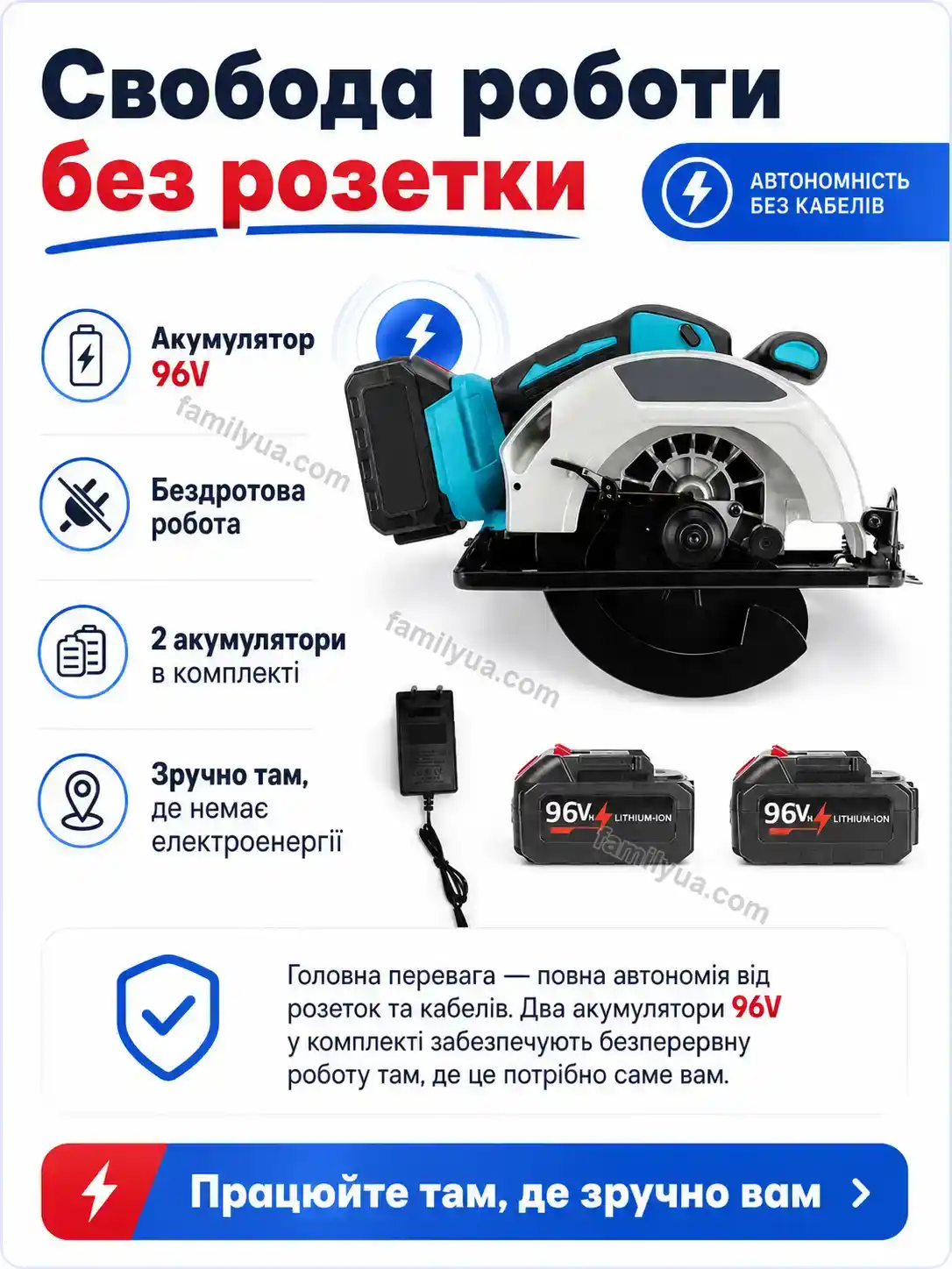 🔋 Акумуляторна циркулярна пилка Ruta Home Calm - деталі